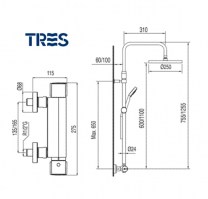 MEDIDAS COLUMNA DUCHA TERMOSTATICA LEX TRES